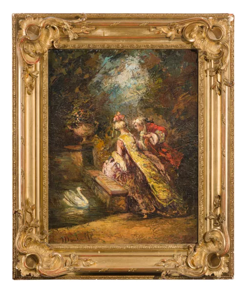Adolphe Monticelli — Attribué à Adolphe Monticelli — Scène galante au cygne,