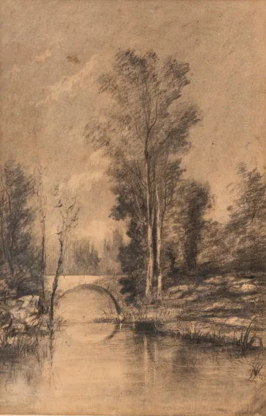 Auguste Allongé — Attribué à Auguste Allongé — Bord de rivière,