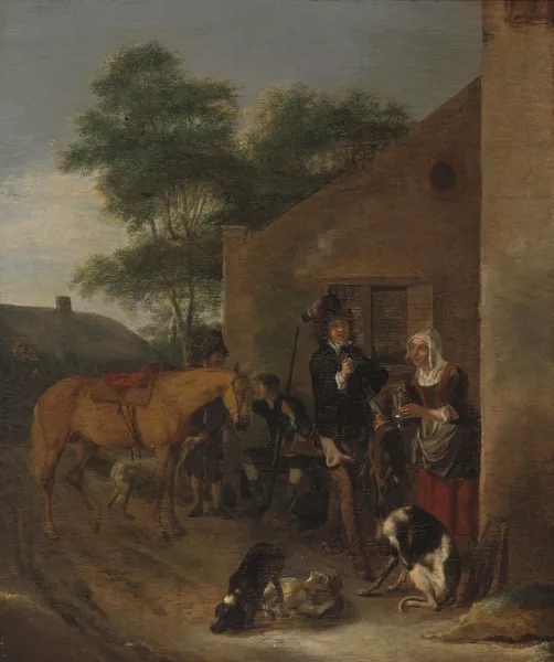 Ludolf Leendertsz. de Jongh — Attribué à Jongh, Ludolf de — zugeschrieben Rastender Reiter vor einer Taverne