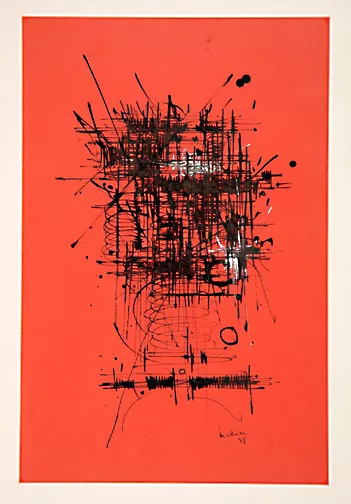 Georges Mathieu — Composition sur fond rouge, 1958