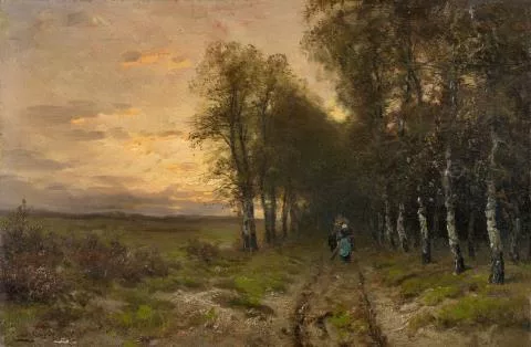 Louis Apol — Abendliche Landschaft mit heimkehrenden Reisigsammlern