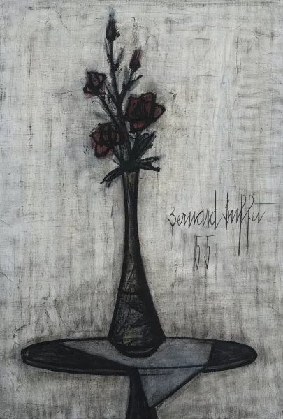 Bernard Buffet — "Roses dans un vase de Gallé"