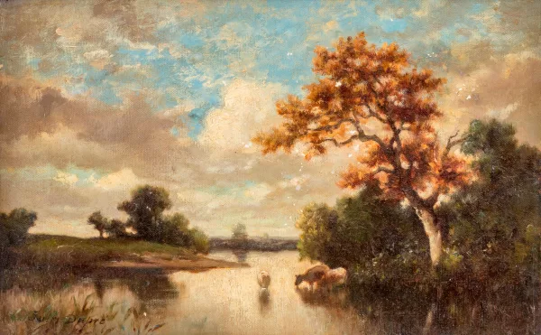 Jules Dupré — Attribué à Jules Dupré — Moutons à la rivière,
