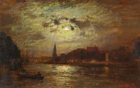 Carl Ludwig Christoph Douzette — Hafenansicht bei Mondschein