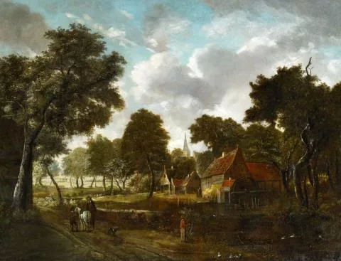 Meindert Hobbema — Wassermühle und Dorf in einer bewaldeten Landschaft