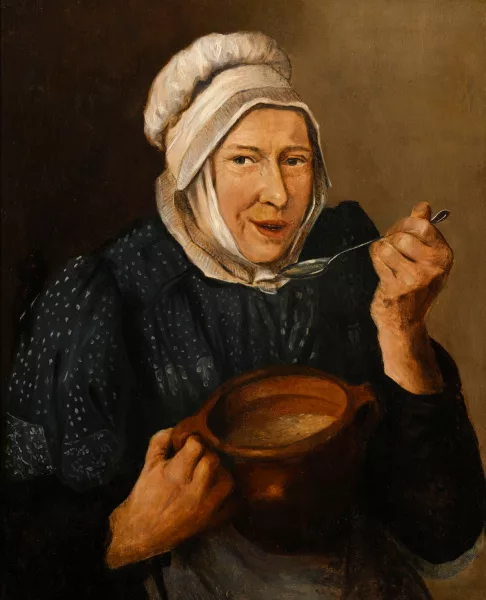 Adriaen van Ostade — Suiveur de Adriaen van Ostade — La mangeuse de soupe,