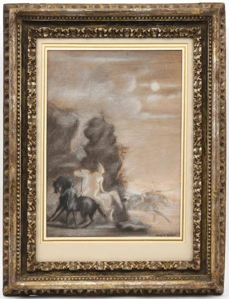 Odilon Redon — attr. à, Paysage avec cavaliers au clair de lune