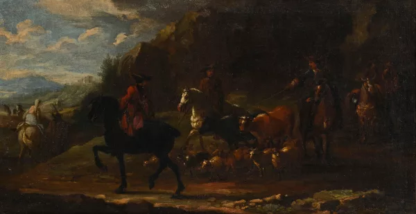Pieter van Bloemen — École de Peter van Bloemen — Ritorno al castello con veduta