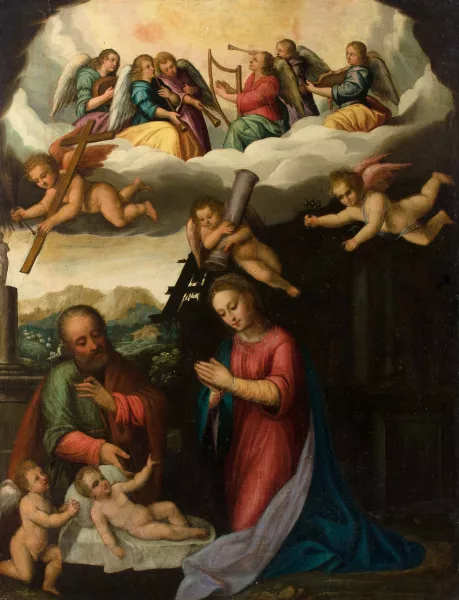 Gaudenzio Ferrari — Attribué à Ferrari, Gaudenzio — zugeschrieben Heilige Familie mit Johannesknaben und Engeln