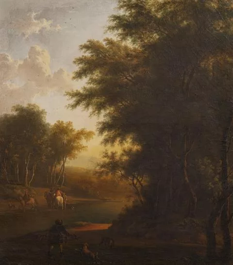 Isaac de Moucheron — Landschaft mit großer Baumgruppe am rechten Rand
