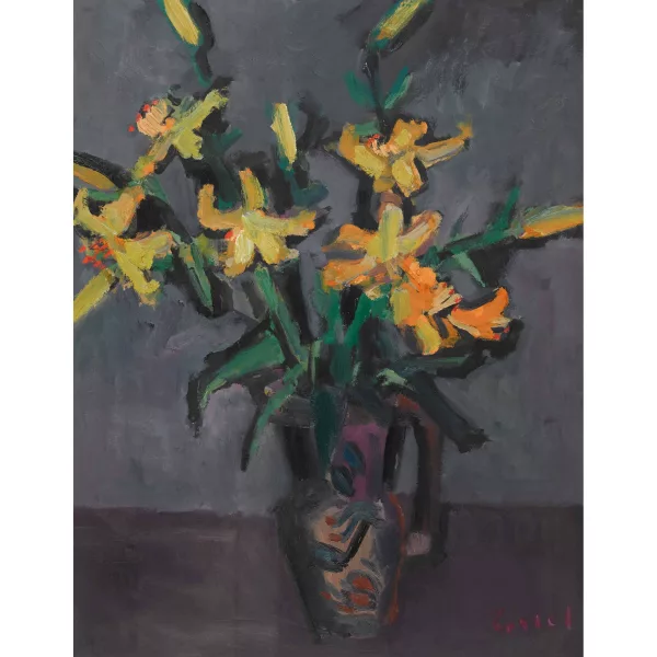 Gernot Kissel — "Strauss mit gelben Lilien".
