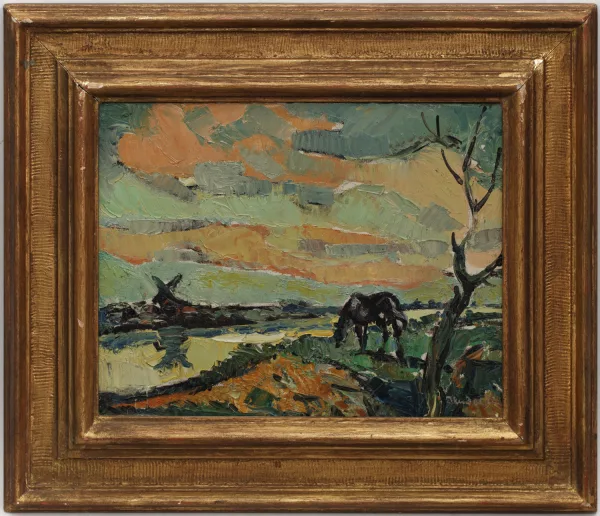 Franz Priking — Paysage au cheval et moulin,
