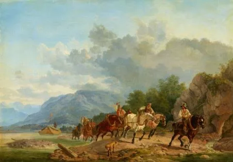 Heinrich Bürkel — Treidler ziehen ein Schiff stromaufwärts