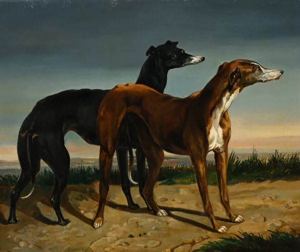 Alfred de Dreux — Lot comprenant : Suiveur de Alfred de Dreux — Deux lévriers,
