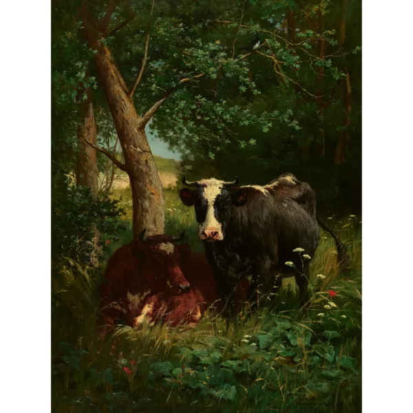 Édouard Michel Ferdinand Hamman — Kühe im Schatten von Bäumen.