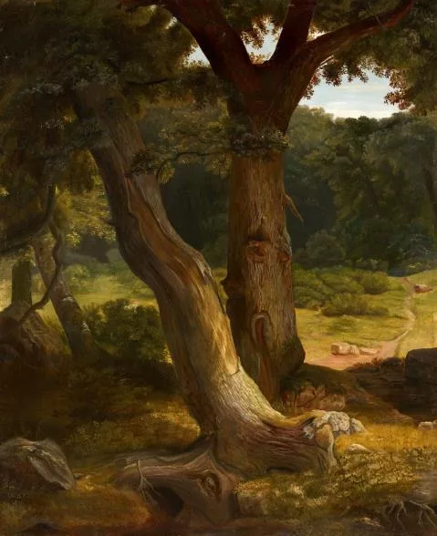 Carl Friedrich Lessing — Studie zu dem Gemälde "Eichenwald mit einem an einem Brunnen rastenden Ritter"