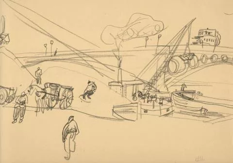 Lyonel Feininger — 4 doppelseitige Skizzen für "An der Seine, Paris"