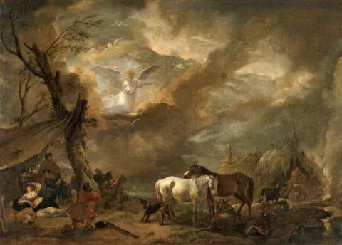 Philips Wouwerman — Landschaft mit der Verkündigung an die Hirten