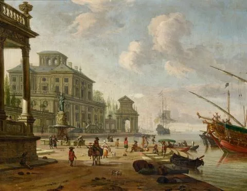 Abraham Storck — Südliche Hafenszene mit Orientalen