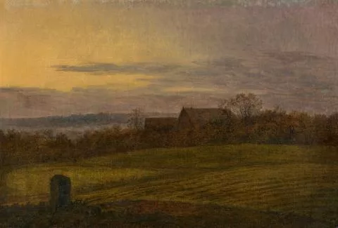 Carl Gustav Carus — Blick über abendliche Felder auf ein Gehöft