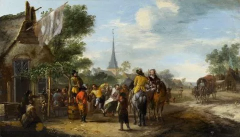 Pieter Wouwerman — Bauernfest vor einer Schenke