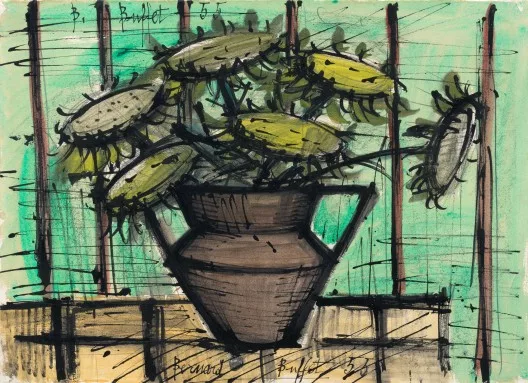 Bernard Buffet — Nature morte aux tournesols, 1955