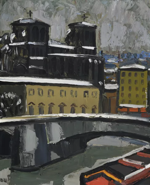 Jean Couty — Lyon sous la neige, cathédrale Saint-Jean,