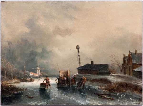Charles Leickert — Paysage fluvial animé de