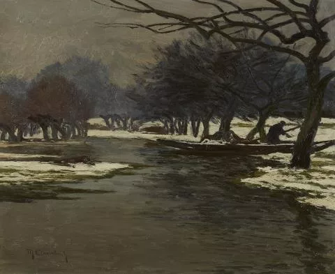 Max Clarenbach — Winterlandschaft mit einem Boot