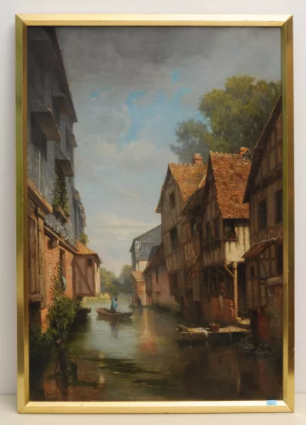 Jean Frédéric Couty — Blick auf den Kanal einer französichen Kleinstadt