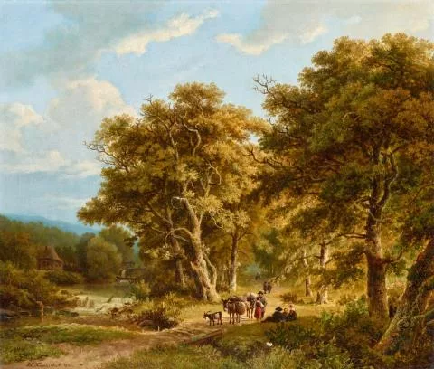 Barend Cornelis Koekkoek — Bewaldete Landschaft mit Bauern