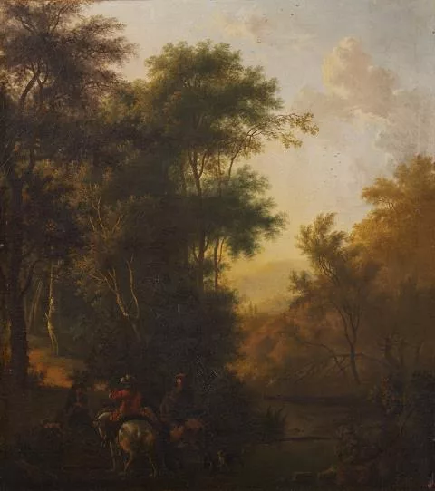 Isaac de Moucheron — Landschaft mit großer Baumgruppe am linken Rand