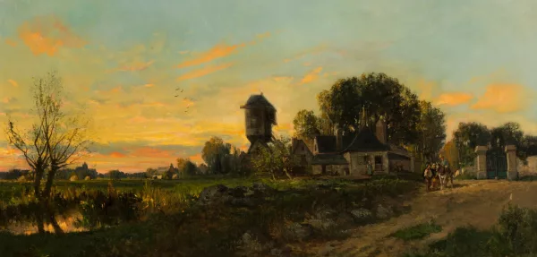 Charles Lapostolet — Attribué à Charles Lapostolet — "Paysans avec moulin"