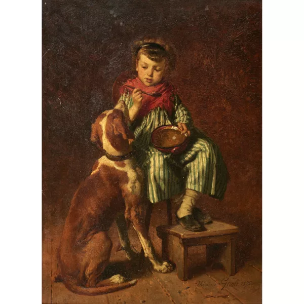Théodore Gérard — Sitzendes Mädchen mit Hund.