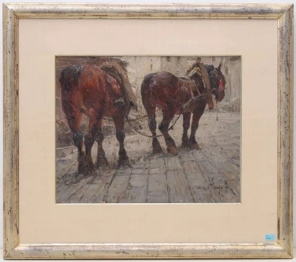 Alessandro Lupo — Zwei Kutschenpferde in der Stadt