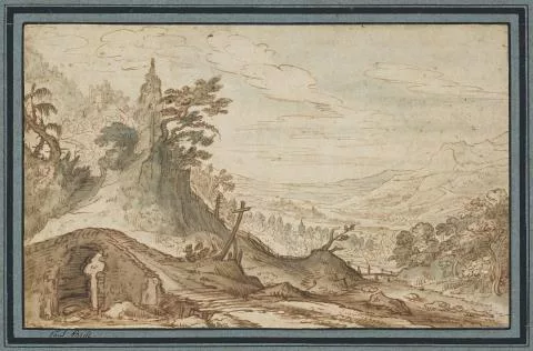 Joos de Momper — Weite Flusslandschaft mit steinerner Brücke