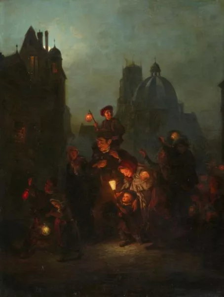 Ludwig Knaus — Martinszug vor St. Quirinus in Neuss