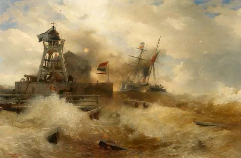 Andreas Achenbach — Stürmische See mit einem Dampfschiff