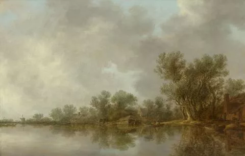 Jan van Goyen — Flusslandschaft mit Bauernhäusern unter Bäumen