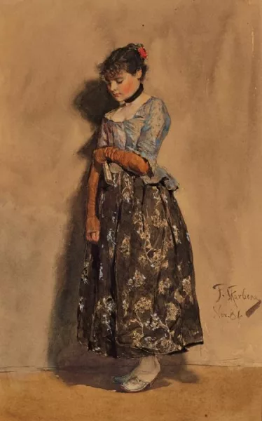 Franz Skarbina — Stehende junge Frau mit Fächer