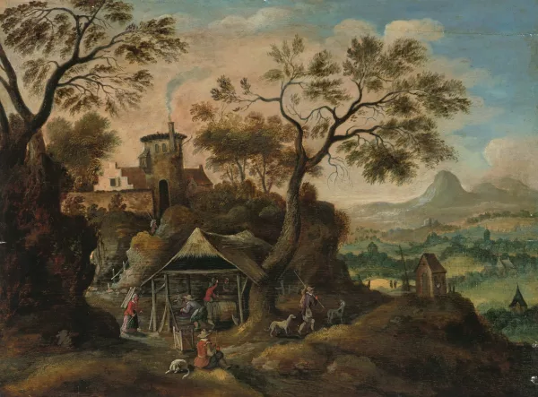Pieter Bout — in der Art Gebirgslandschaft mit Hirten und Bauern