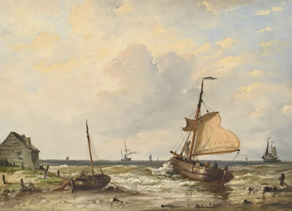 Nicolaas Martinus Wijdoogen — Bateaux de pêche près du rivage