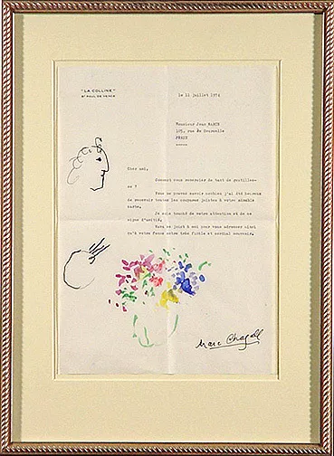 Marc Chagall — L'Artiste à la palette et bouquet de fleurs, 1974