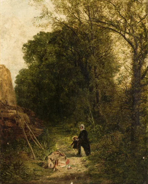 Thomas Creswick — Scène de forêt et cage à oiseau