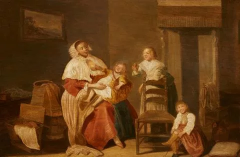 Dirck Hals — Interieur mit einer Mutter und ihren Kindern.