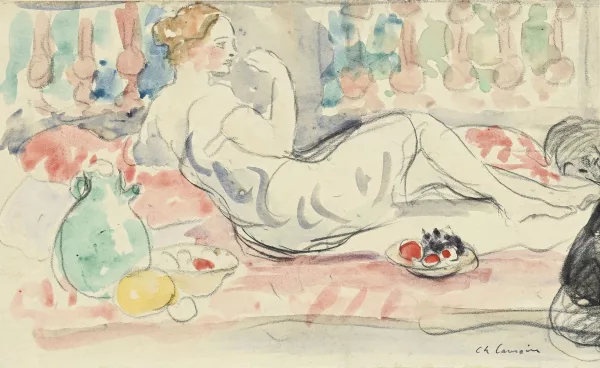 Charles Camoin — "Femme allongée sur un sofa et mangeant des fruits"