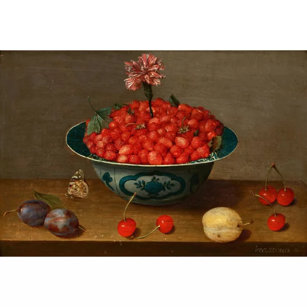 Jacob van Hulsdonck — Stillleben mit Walderdbeeren in Wanli Kraak Schale.