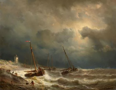 Andreas Achenbach — Segelschiffe an einer stürmischen Küste