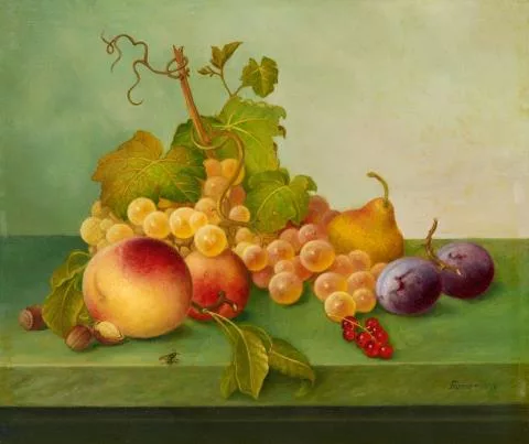 Johann Wilhelm Preyer — Stillleben mit Früchten und Beeren auf einer Steinplatte
