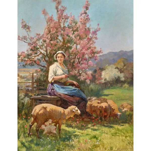 Émile Charles Dameron — Rastende Bäuerin mit Schafen.